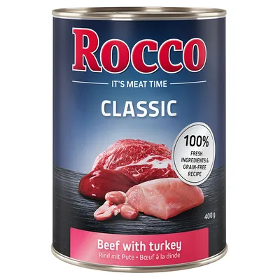 Rocco Classic konzerva, 400g. Hovädzie s morčacím. 100% čerstvé suroviny, bezobilninová receptúra.