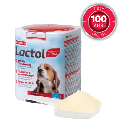 Beaphar Lactol mléko pro štěňata. Obsahuje esenciální vitaminy a minerály. Více než 100 let Lactol. S DHA, vhodné od narození.