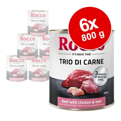 Rocco Trio di Carne, 6x800g pločevinke. Govedina s piščancem in teletino, 3 vrste mesa in drobovine.