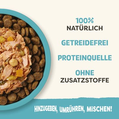 100% natürlich, getreidefrei, Proteinquelle, ohne Zusatzstoffe. Hinzugeben, umrühren, mischen!
