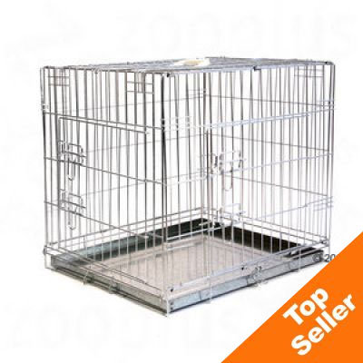 Metal wire pet crate with removable tray, shown empty. Orange badge in corner reads 'Top Seller'.