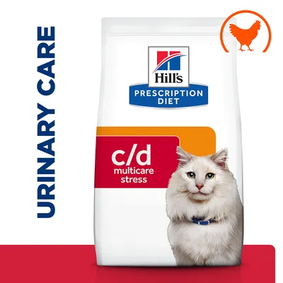 Hill's Prescription Diet c/d Multicare Stress food with chicken, labelled for urinary care support.