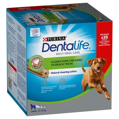 Purina Dentalife Daily Oral Care, Big Pack s 36 tyčinkami pro velké psy (25–40 kg), přirozené čištění, redukuje zubní kámen a plak, bez umělých barviv a aromat.