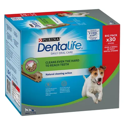 Purina Dentalife Daily Oral Care, Big Pack med 30 sticks. Rengör svåråtkomliga tänder, naturlig rengöring, vetenskapligt bevisad mot tandsten och plack. För små hundar 7–12 kg.
