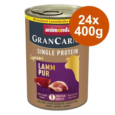 Animonda GranCarno Single Protein Supreme Lamm Pur, 24x400g, z okusno jagnječjo juho, 100% sveže sestavine, brez žit in glutena.
