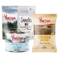 Confezione prova: Purizon Crocchette, Alimenti umidi e Snack per gatto - 40 g snack (Mix: Pollo, Agnello, Manzo e Pesce) + 200 g umido (Filetto di Pollo con Salmone) + 150 g Crocchette (Adult Pollo & Pesce)