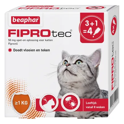 Beaphar Fiprotec® Spot-on Vlooien- en Tekendruppels Kat - 4 Pipetten x 0,5 ml