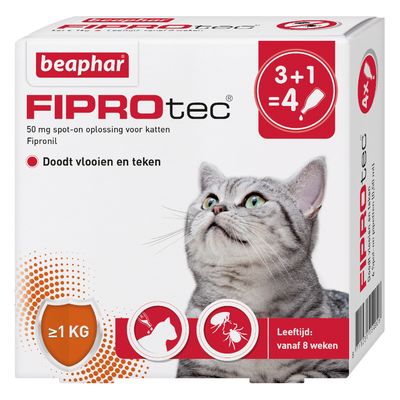 Beaphar Fiprotec® Spot-on tegen vlooien & teken voor Katten 4 Pipetten x 0,5 ml