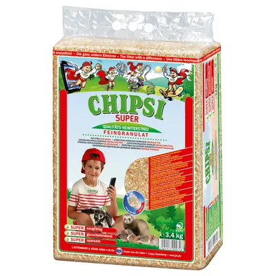 CHIPSI Super висококачествена постелка за домашни любимци, фин гранулат, абсорбираща, неутрализираща миризми, икономична, 3,4 кг. Подходяща за дребни животни като хамстери и порчета.