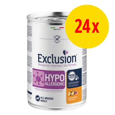 Exclusion Monoprotein Veterinary Diet Formula Hypoallergenic, Made in Italy, Ente & Kartoffel, für alle Hunderassen, 24x Dosen.