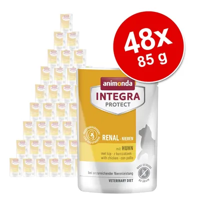 animonda INTEGRA PROTECT RENAL z kurczakiem, 48 x 85 g. Widoczny napis: bez zbóż, obniżona zawartość fosforu, veterinary diet.