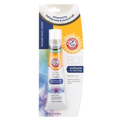 Arm & Hammer Fresh Spectrum tandpasta voor volwassen honden, smaak Coconut Mint, helpt tegen tandsteen, polijst en maakt tanden witter, verfrist adem. Inhoud: 55g.