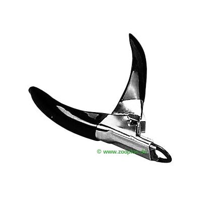 Когтерез из металла с черными пластиковыми ручками, вид сбоку. На изображении нет видимых брендов или текста.