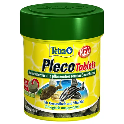 Tetra Pleco Tablets, hovedfoder til planteædende bundfisk. Ny, biologisk afbalanceret, med spirulinaalger. For sundhed og vitalitet.