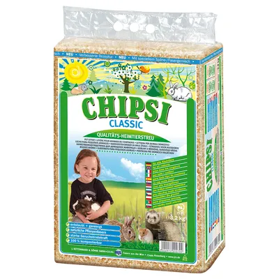 Chipsi Classic качественный наполнитель для домашних животных, обезкисленный и очищенный, натуральные растительные волокна, сильное удержание запаха, 100% компостируемый, упаковка 3,2 кг.