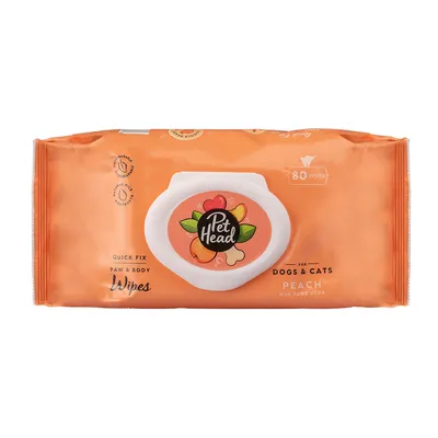 Pet Head Quick Fix poot- en lichaamsreinigingsdoekjes voor honden en katten, geur perzik met aloë vera, 80 doekjes. Pet Head Quick Fix poot- en lichaamsreinigingsdoekjes voor honden en katten, geur perzik met aloë vera, 80 doekjes.