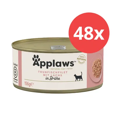 Applaws Natural Cat Food, Thunfischfilet mit Lachs in Brühe, 156g, 48x. Zertifiziert B Corporation, 100% natürliche Zutaten.