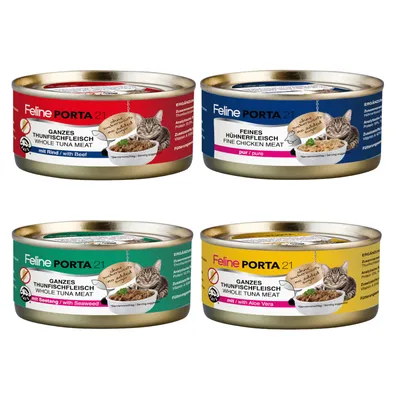 Sparpaket Feline Porta 21 24 x 156 g - Huhn & Thunfisch Mix (4 Sorten gemischt) Sparpaket Feline Porta 21 24 x 156 g - Huhn & Thunfisch Mix (4 Sorten gemischt)