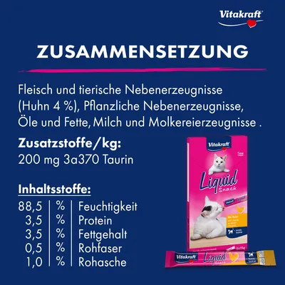 Vitakraft Cat Liquid-Snack mit Hähnchen + Taurin Vitakraft Cat Liquid-Snack mit Hähnchen + Taurin