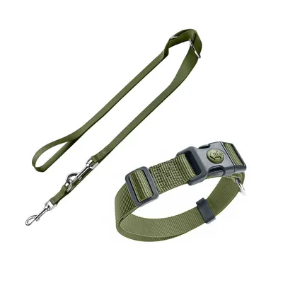 Sparset HUNTER Halsband + Führleine London, olivgrün - Halsband Größe L, Leine 200 cm / 15 mm