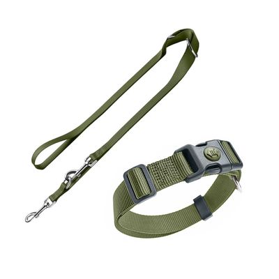 HUNTER Set: Halsband London + Führleine London, olivgrün Vario Plus Größe L + Leine 200 cm / 15 mm
