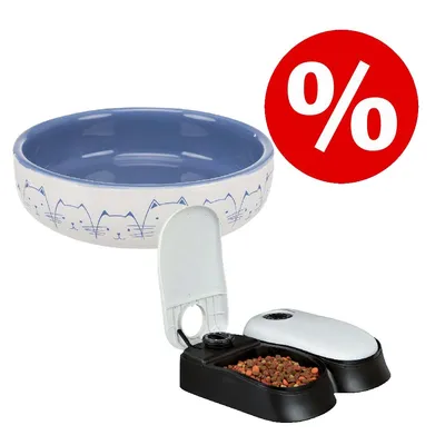 Sparset!  Trixie Keramiknapf für kurznasige Rassen + Trixie Futterautomat TX2 - Set: Keramiknapf 300 ml, Ø 15 cm +  2 x 300 ml Futterautomat Sparset!  Trixie Keramiknapf für kurznasige Rassen + Trixie Futterautomat TX2 - Set: Keramiknapf 300 ml, Ø 15 cm +  2 x 300 ml Futterautomat