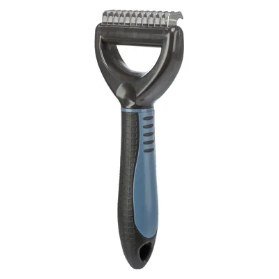 Pente desembaraçador com cabo ergonómico e dentes de metal, adequado para remover nós no pelo.