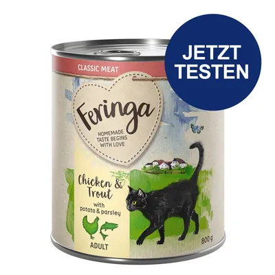 Feringa Classic Meat Adult Katzenfutter, Sorte Chicken & Trout mit Kartoffel und Petersilie, 800g Dose. Jetzt testen. Feringa Classic Meat Adult Katzenfutter, Sorte Chicken & Trout mit Kartoffel und Petersilie, 800g Dose. Jetzt testen.