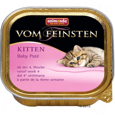 animonda Vom Feinsten Kitten Baby Paté, изображение котёнка, текст: ab der 4. Woche, vanaf week 4, dal 4° settimana, à partir de la 4ème semaine
