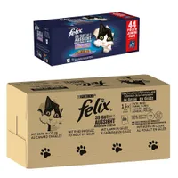 Jumbopack Felix 120 x 80 /85 g pour chat + 44 x 85 g sachets offerts ! - Tendres Effilés : boeuf, poulet, canard, agneau (120 x 85 g) + sélection à la viande et au poisson (44 x 85 g)