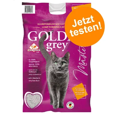 Golden Grey Master Katzenstreu, klumpenbildend, ca. 350% Saugfähigkeit, sehr staubarm, sparsam im Verbrauch, mit Hygiene-Mineralien. Jetzt testen!