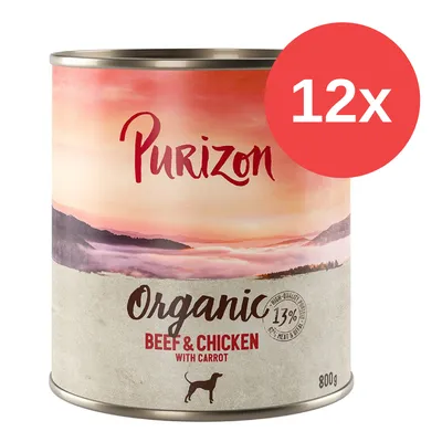 Purizon Organic Beef & Chicken mit Karotte, 800g Dose, 12x Packung. 13% Fleisch und Gemüseanteil, hochwertiges Bio-Hundefutter.