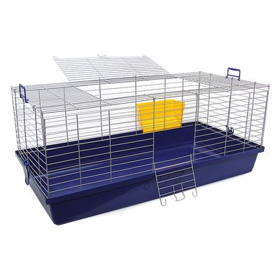 Cage Skyline Maxi XXL pour lapin et cochon d'Inde L 119 x l 59 x H 47 cm (bac bleu foncé)