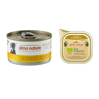 Prezzo speciale! 6 x 95 g Almo Nature HFC + 6 x 100 g Almo Nature BioOrganic Maintenance Filetto di Pollo