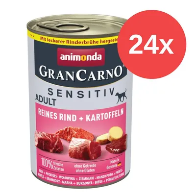 Animonda GranCarno Sensitiv Adult, Reines Rind + Kartoffeln, ohne Getreide, ohne Gluten, Made in Germany, 100% frische Zutaten. Packung mit 24 Dosen.