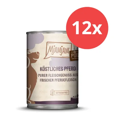 MjAMjAM Köstliches Pferd. Purer Fleischgenuss aus frischem Pferdefleisch. Getreidefrei. Packung mit 12 Dosen.