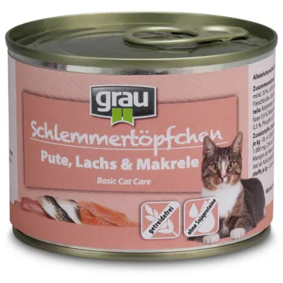 grau Schlemmertöpfchen kalkoen, zalm & makreel. Basic Cat Care. Graanvrij, zonder soja-eiwitten.