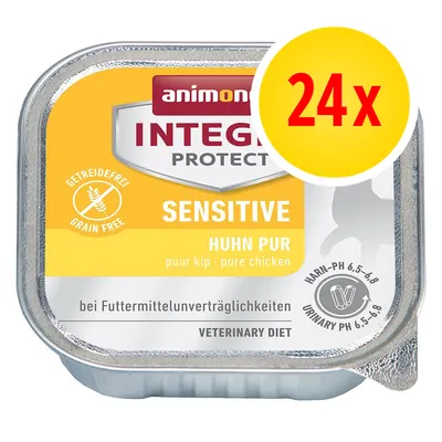 animonda INTEGRA PROTECT SENSITIVE Huhn Pur, 24x. Viljaton. Urinary pH 6,5–6,8. Veterinary Diet. Teksti myös englanniksi ja saksaksi pakkauksessa.