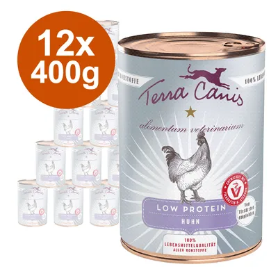 Terra Canis Low Protein Huhn, 12x400g Dosen. 100% Lebensmittelqualität aller Rohstoffe, von Tierärzten empfohlen.