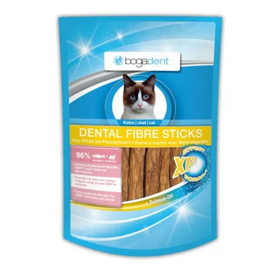 Bogadent Dental Fibre Sticks voor katten, kauwsticks met plantaardige vezels, 86% zalm en kip, tandsteenpreventie met algenmix, mineralen en zalmolie.