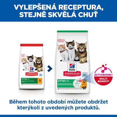 Hill's Science Plan Kitten <1 s kuřetem. Podporuje imunitu a zdravý růst koťat. Bez umělých konzervantů, barviv nebo aromat.
