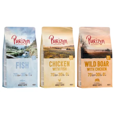 Lot mixte Purizon - sans céréales 3 x 2,5 kg - poulet, poisson - agneau, poisson - sanglier