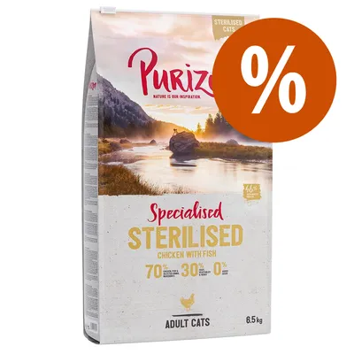 Purizon Specialised Sterilised Adult Cats, Huhn mit Fisch, 70% tierische Zutaten, 30% Gemüse und Kräuter, 0% Getreide, 6,5 kg. Für sterilisierte Katzen.