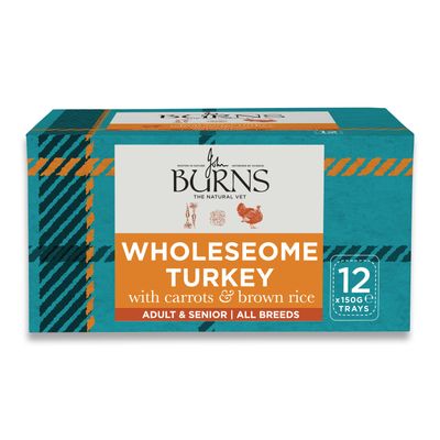 Burns Wholesome Turkey with Carrots and Wholegrain Rice, 12 x 150g trays, for adults and seniors, all breeds