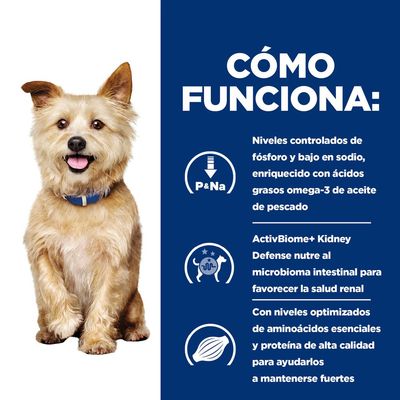 Cómo funciona: niveles controlados de fósforo y sodio, omega-3 de aceite de pescado, ActivBiome+ Kidney Defense para microbioma intestinal, aminoácidos y proteína de alta calidad.