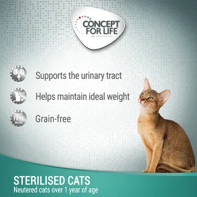 Supports the urinary tract, helps maintain ideal weight, grain-free. For sterilised cats over 1 year of age.