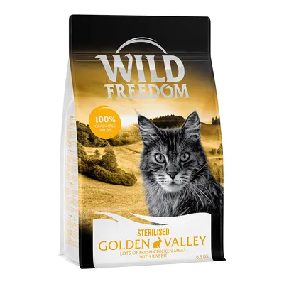 Wild Freedom Sterilised Golden Valley karma dla kotów, 6,5 kg, ze świeżym mięsem kurczaka i królika, receptura 100% bez zbóż.
