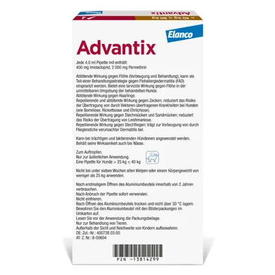 Advantix® 600 Spot-on für Hunde, von 40 bis 60 kg - 4 Pipetten x 6,0 ml