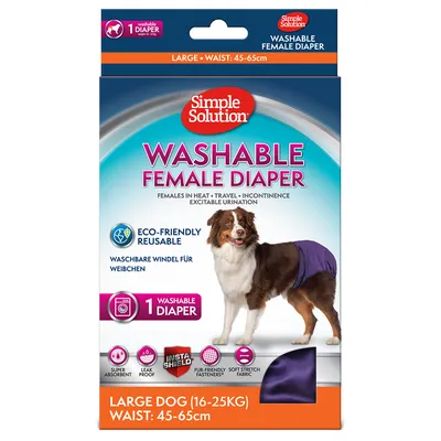 Simple Solution Washable Female Diaper, taille large pour chien 16–25 kg, tour de taille 45–65 cm. 1 couche lavable, réutilisable, super absorbante, tissu extensible doux.