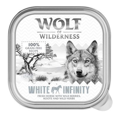 Výhodné balenie Wolf of Wilderness Adult 24 x 150 g - vaničky White Infinity - konské